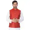 Red Color Cotton Satin Party Wear Men Readymade Waistcoat - 395347706