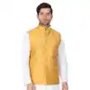 Yellow Color Cotton Satin Party Wear Men Readymade Waistcoat - 395347707
