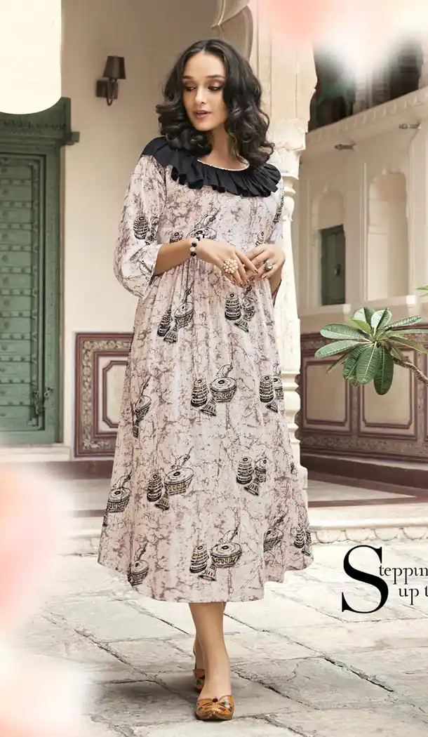 Off White Color Heavy Rayon Exclusive Party Ready Made Printed Kurti - 399848209