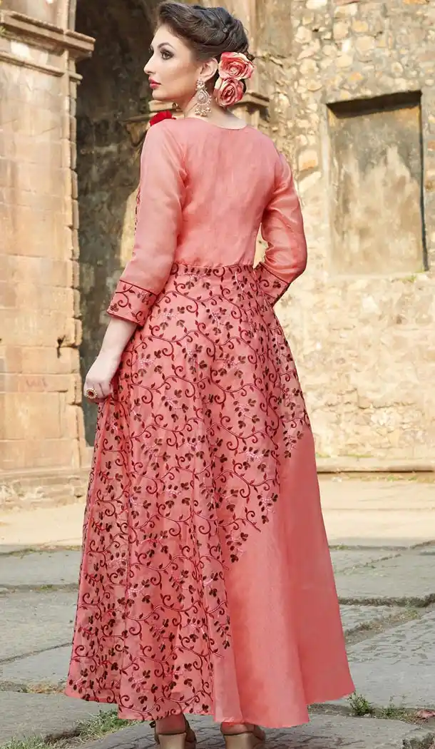 Peach Color Organza Designer Readymade Gown for Women - 404948903