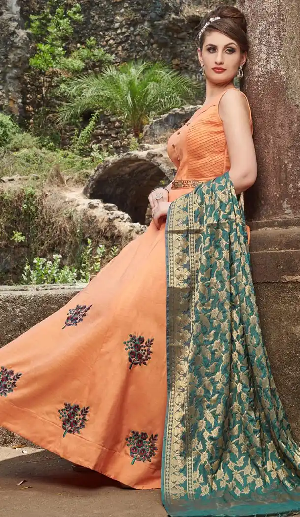 Orange Color Chanderi Silk Designer Readymade Gown for Women - 404948905