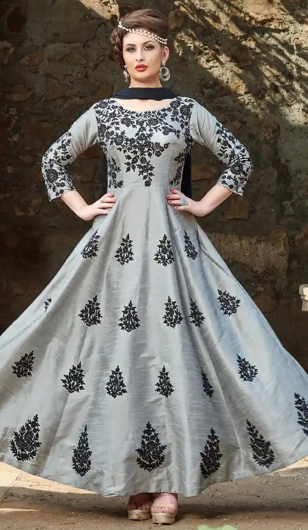 Grey Color Silk Designer Readymade Gown for Women - 404948907