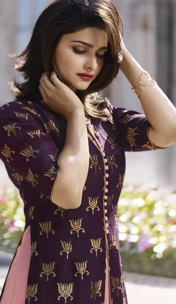 TV Actress Prachi Desai Purple Color Jacquard Silk Ready Made Kurtis - 59408800