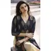 TV Actress Prachi Desai Navy Blue Color Jacquard Silk Ready Made Kurtis - 59408806