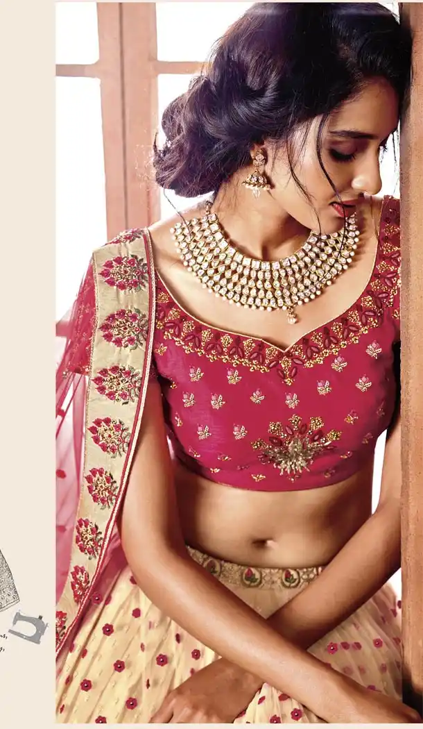 Cream Color Art Silk Designer Wedding Lehenga Choli For Women - 59418811
