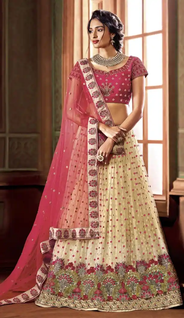 Cream Color Art Silk Designer Wedding Lehenga Choli For Women - 59418811