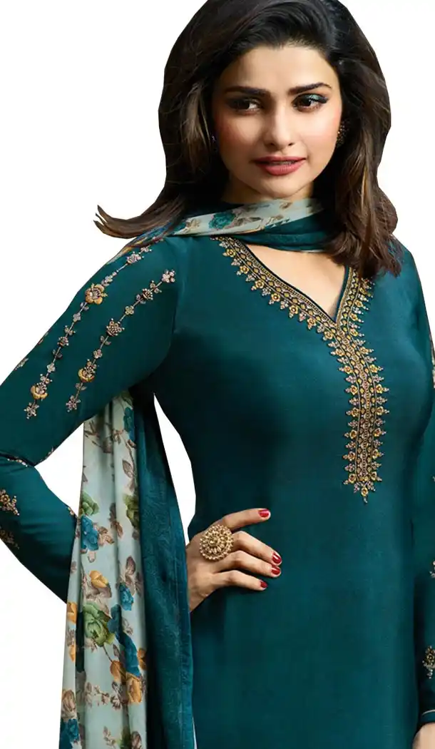 Bollywood Tv Star Prachi Desai in Teal Blue Color Crepe Salwar Kameez - 59428818