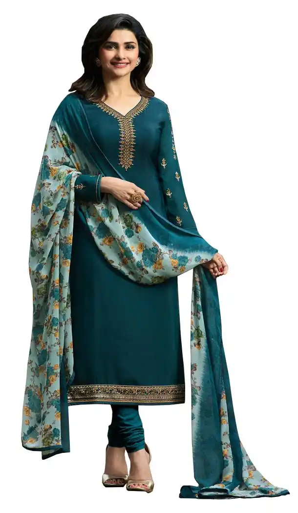Bollywood Tv Star Prachi Desai in Teal Blue Color Crepe Salwar Kameez - 59428818