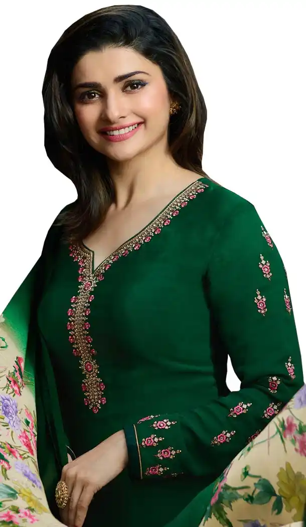 Bollywood Tv Star Prachi Desai in Dark Green Color Crepe Salwar Kameez - 59428821