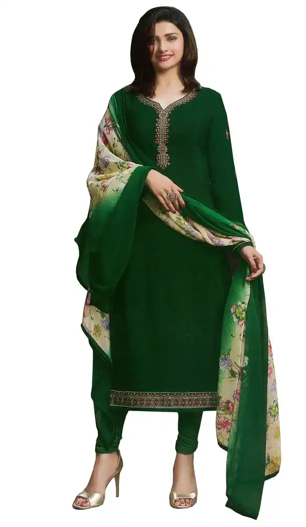 Bollywood Tv Star Prachi Desai in Dark Green Color Crepe Salwar Kameez - 59428821