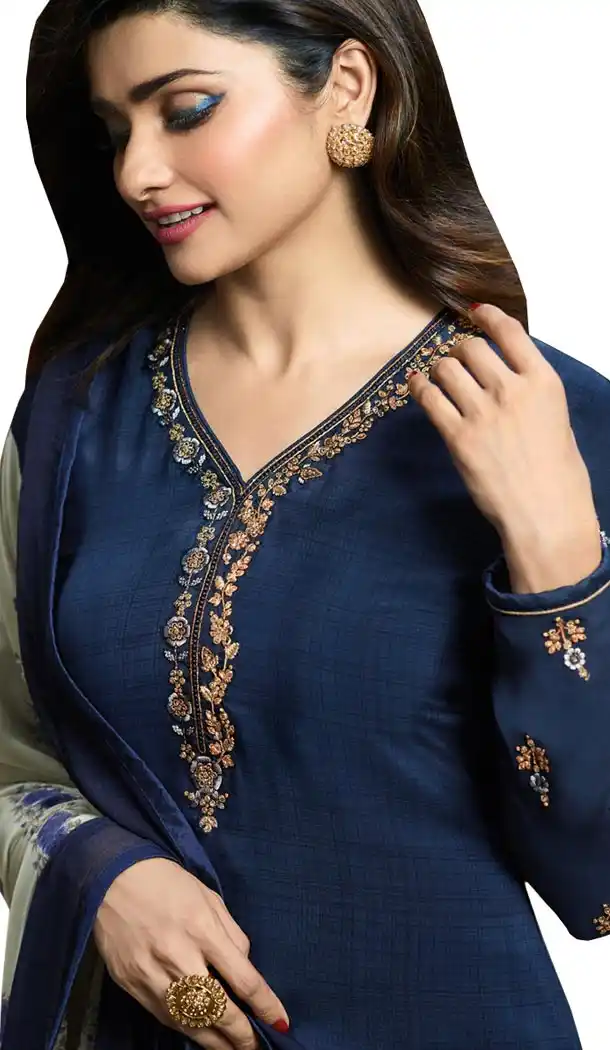 Bollywood Tv Star Prachi Desai in Navy Blue Color Crepe Salwar Kameez - 59428823