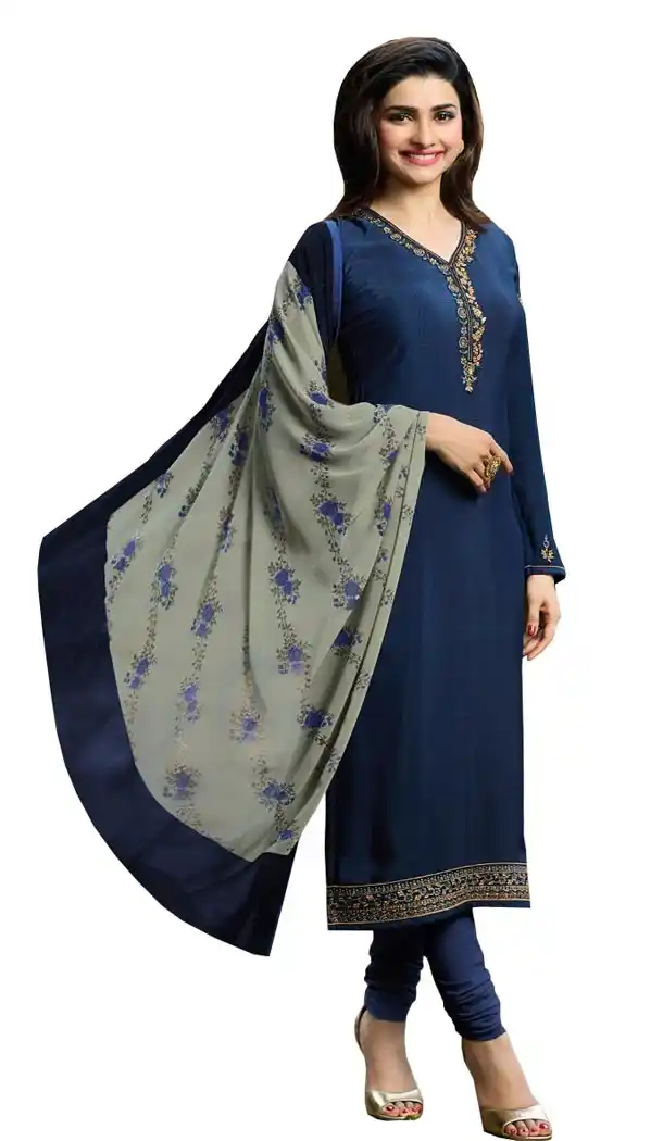 Bollywood Tv Star Prachi Desai in Navy Blue Color Crepe Salwar Kameez - 59428823