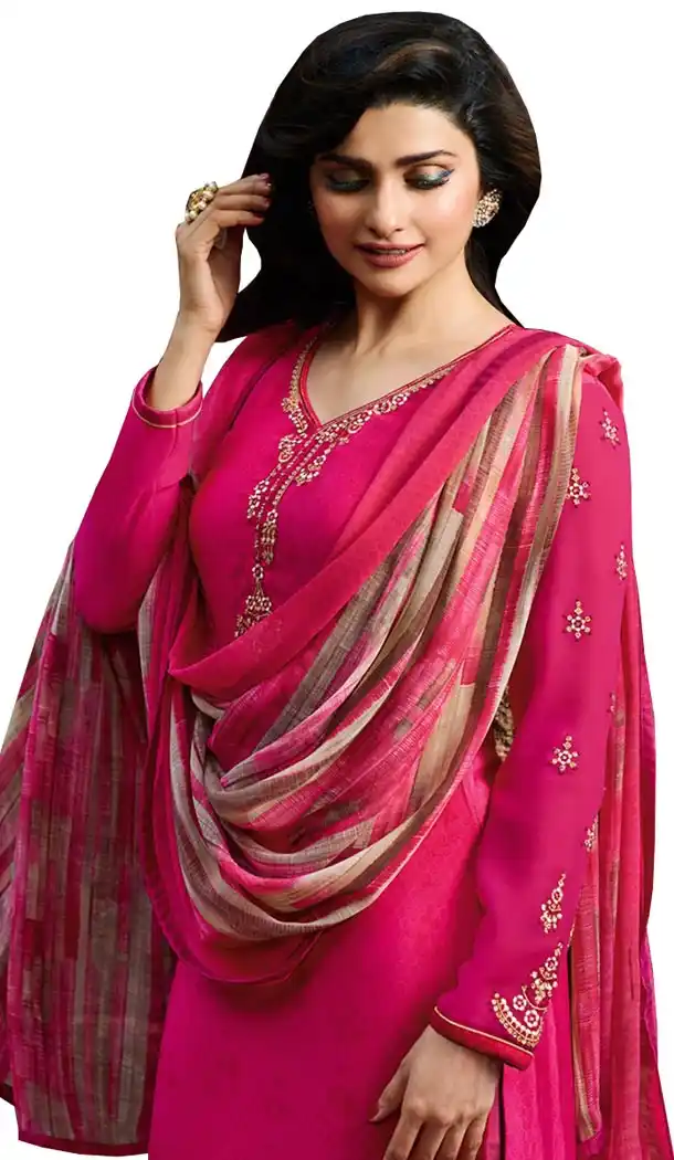 Bollywood Tv Star Prachi Desai in Dark Pink Color Crepe Salwar Kameez - 59428825