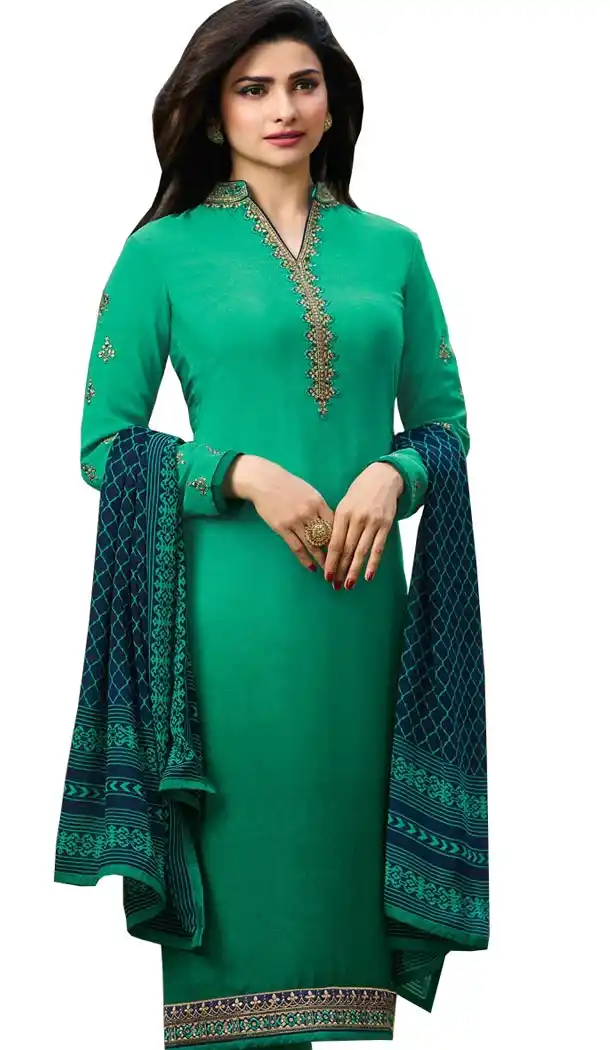Bollywood Tv Star Prachi Desai in Sea Green Color Crepe Salwar Kameez - 59428826