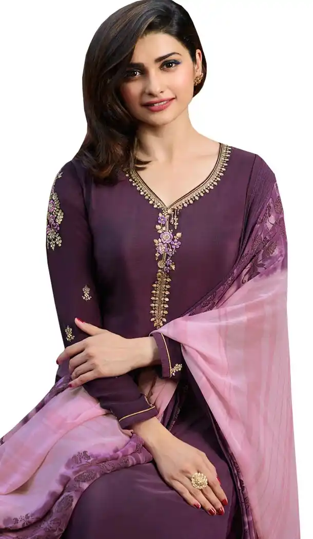 Bollywood Tv Star Prachi Desai in Dark Purple Color Crepe Salwar Kameez - 59428826