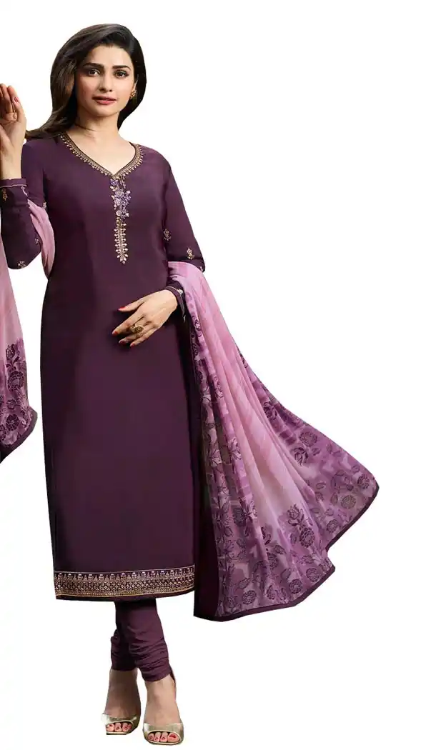 Bollywood Tv Star Prachi Desai in Dark Purple Color Crepe Salwar Kameez - 59428826