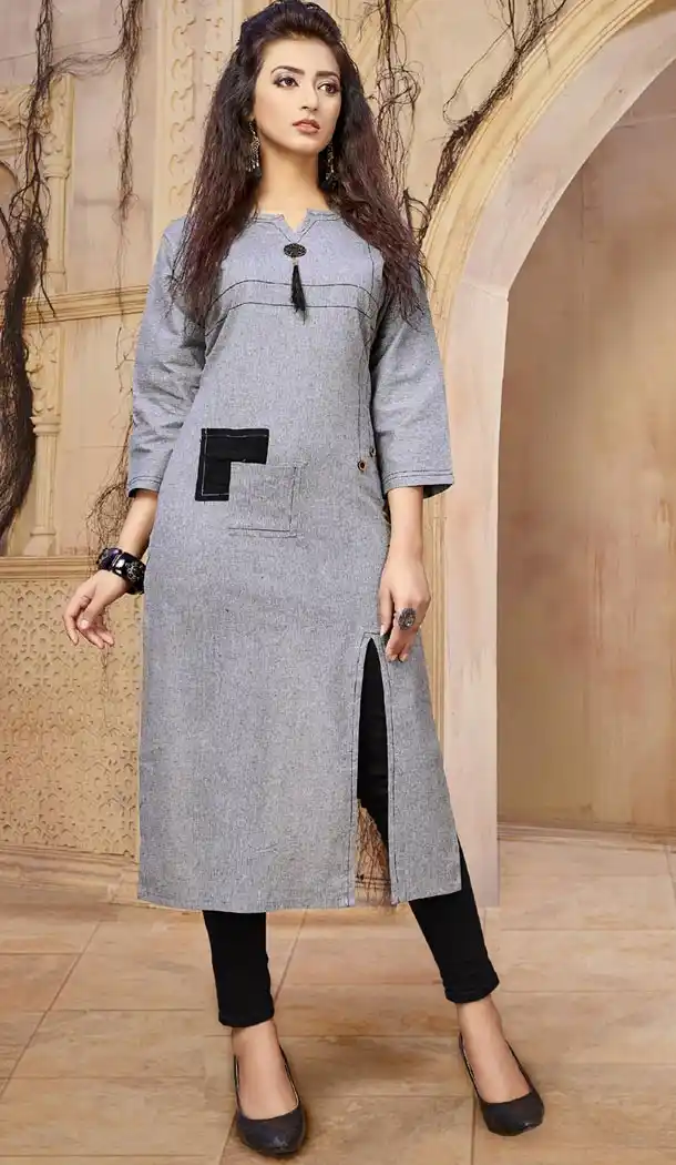 Ethnic Grey Color Khadi Cotton Party Wear Readymade Kurta - 401448455
