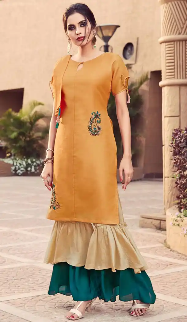 Orange Color Pure Muslin Readymade Designer Indo Western Dhoti Suit Online - 403648762