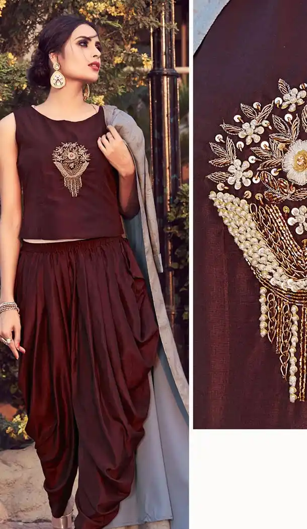Brown Color Muslin Readymade Designer Indo Western Dhoti Suit Online - 403648764