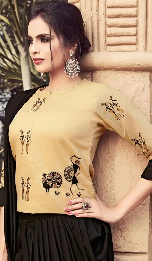 Cream Color Silk Base Readymade Designer Indo Western Dhoti Suit Online - 403648765