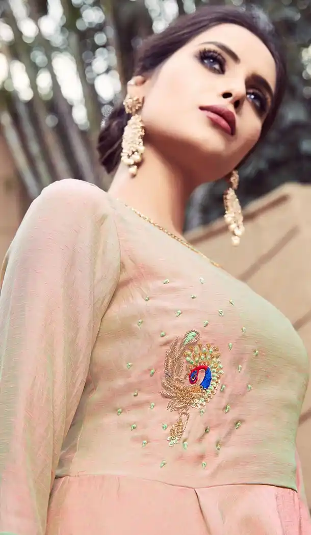 Tow Tone Peach Color Nylon Blend Readymade Designer Indo Western Dhoti Suit Online - 403648768