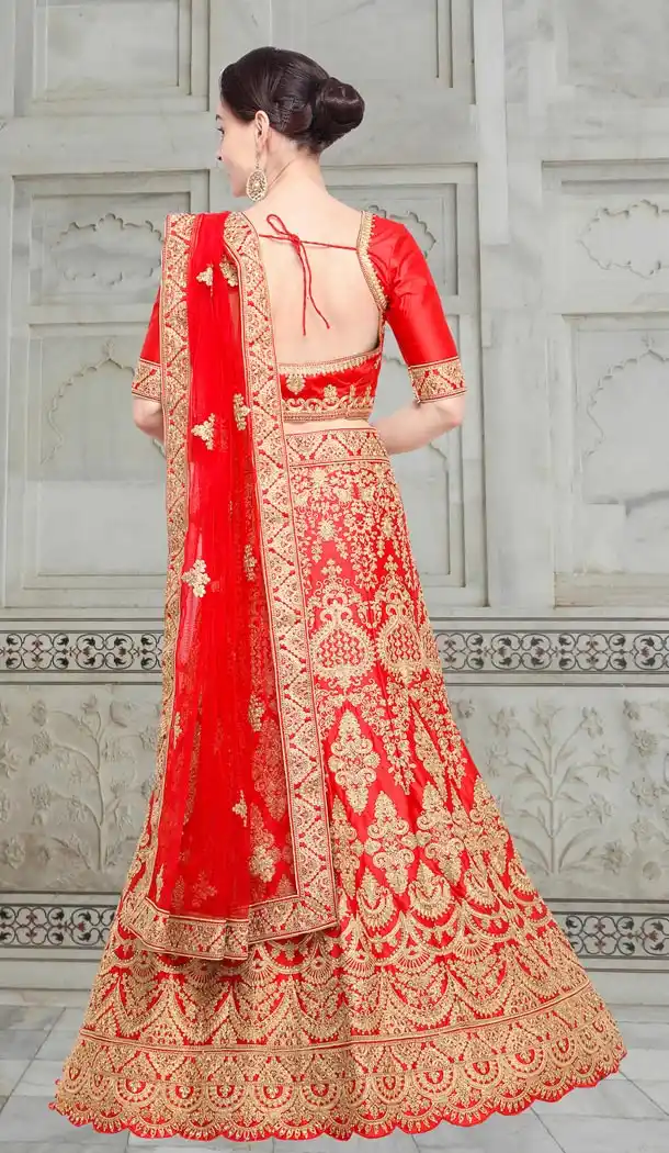 Ethnic Red Color Satin Embroidery Designer Girls Lehenga Choli - 403748770