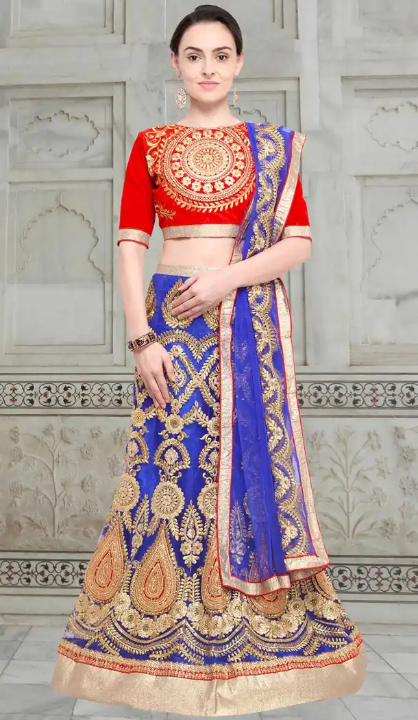 Exquisite Blue Color Net Embroidery Designer Girls Lehenga Choli - 403748774