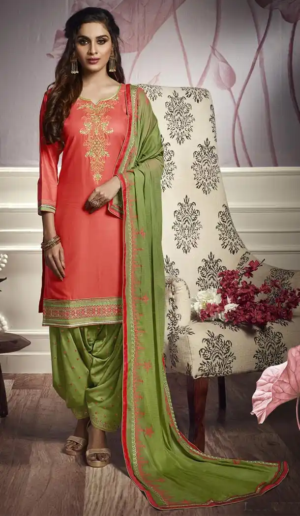 Vivacious Orange Color Cotton Satin Attractive Party Panjabi Patiala Salwar Suit - 405248957