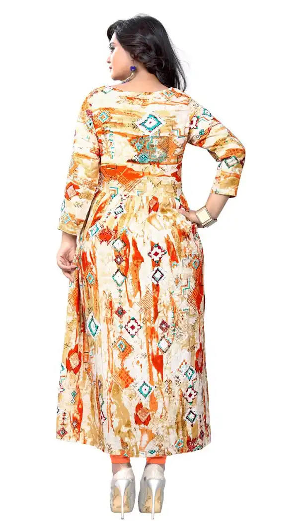 Dazzling Diva Orange Color Rayon Party Wear Readymade Kurti - 394447563