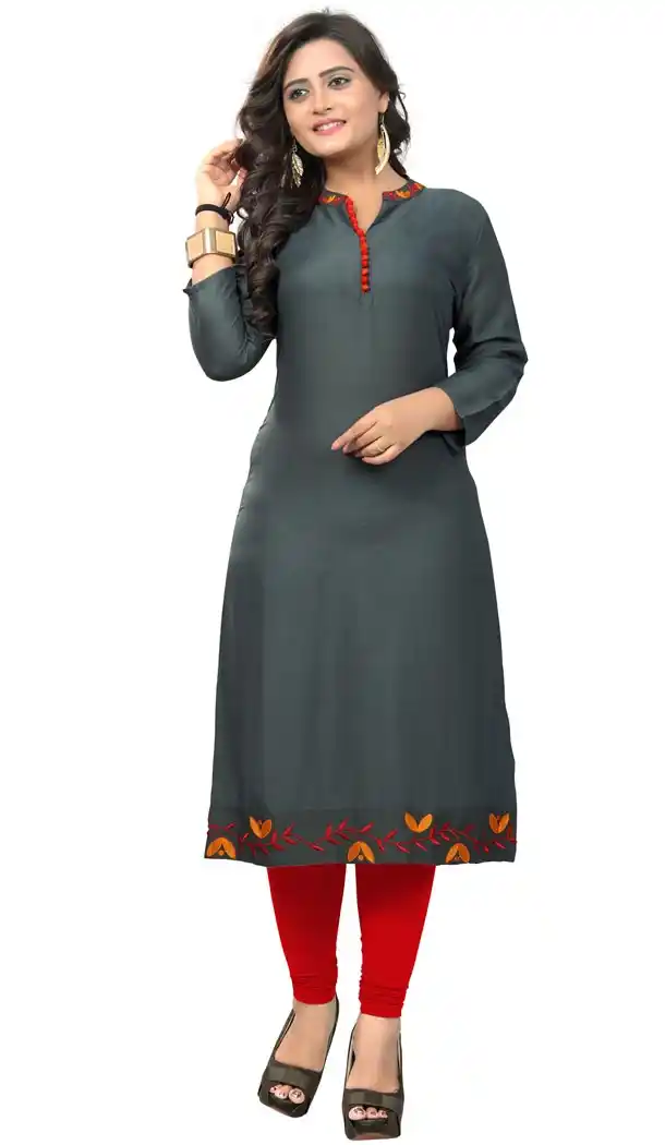 Dark Blue Color Rayon Party Wear Readymade Kurti - 394447570