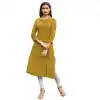 Musterd Yellow Color Rayon Party Wear Readymade Long Kurti - 394447572