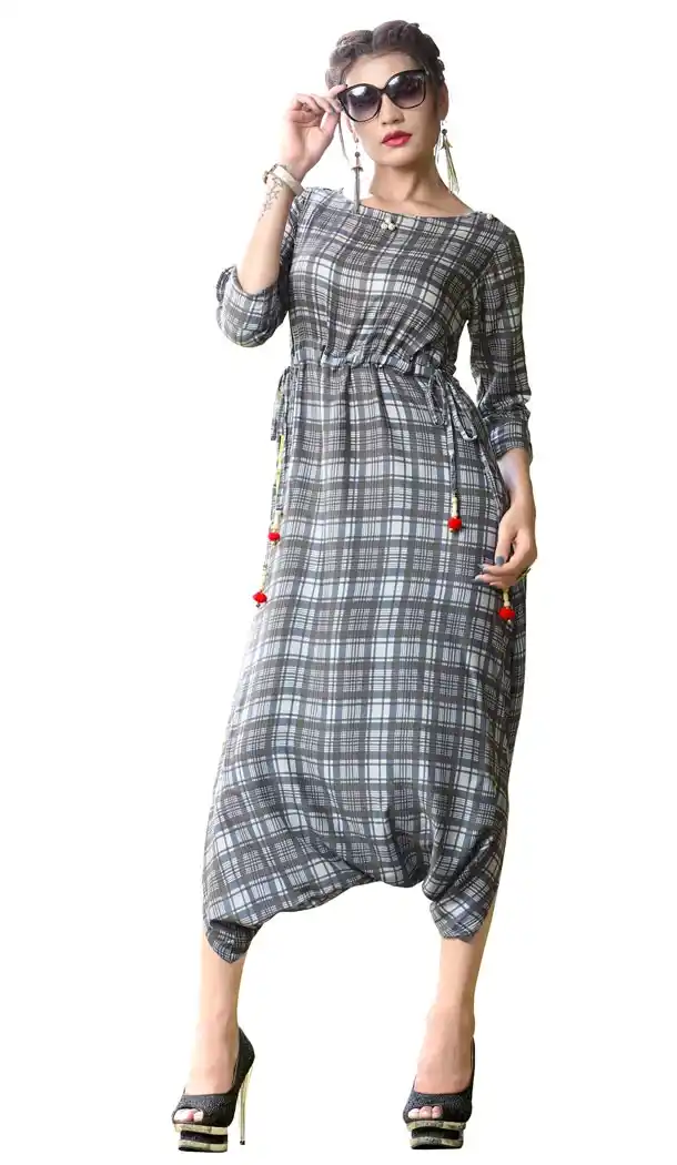Classy Grey Color Rayon Party Wear Readymade Long Kurti - 394447575