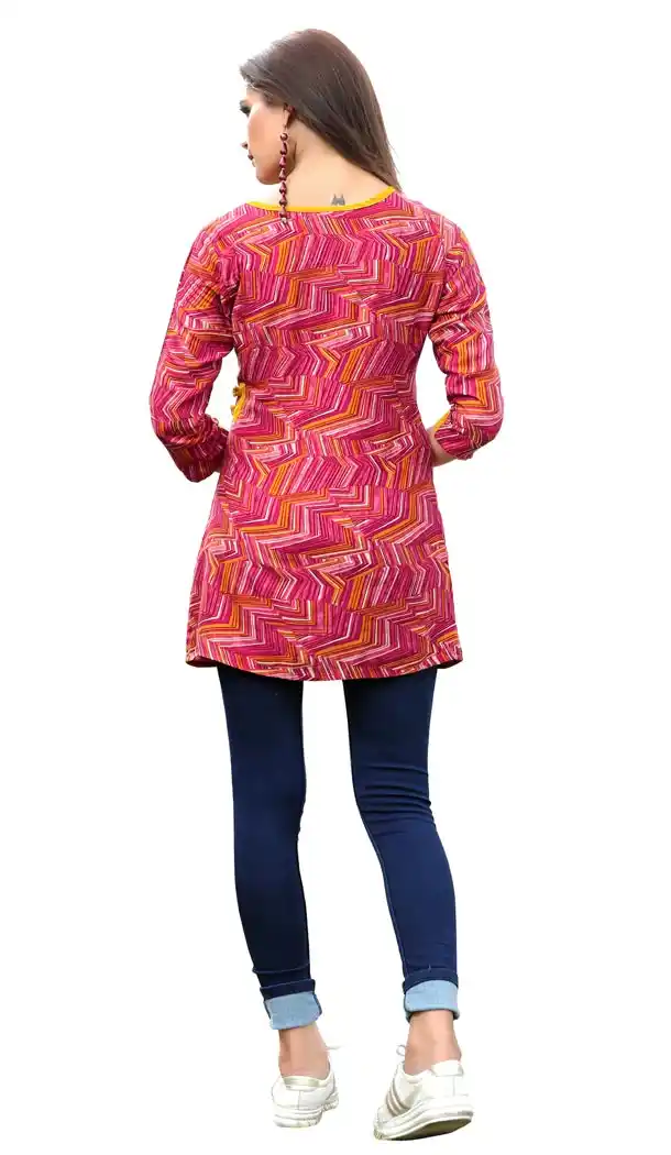 Gorgeous Pink Color Rayon Party Wear Readymade Short Kurti - 394447576