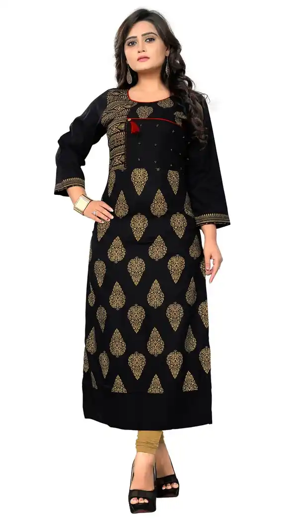 Aesthetic Black Color Rayon Party Wear Readymade Short Kurti - 394447578