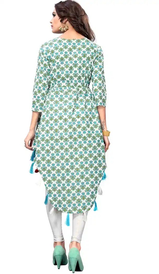 Flamboyant Multi Color Cotton Party Wear Readymade Short Kurti - 394447580