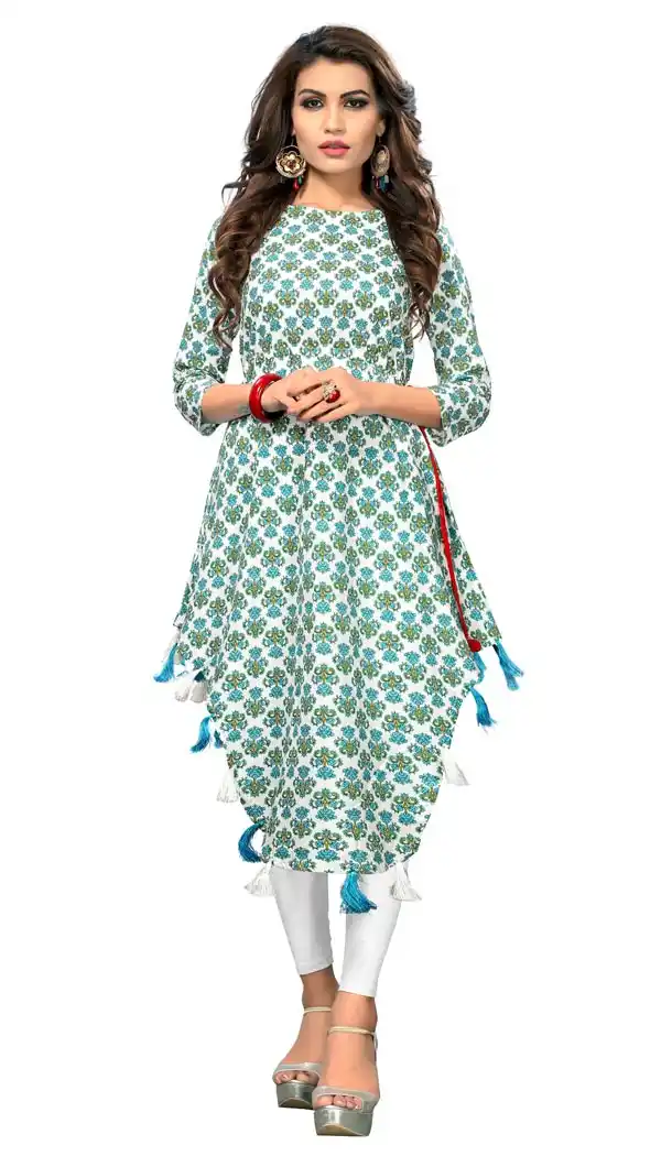 Flamboyant Multi Color Cotton Party Wear Readymade Short Kurti - 394447580