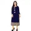 Charming Blue Color Rayon Party Wear Readymade Long Kurti - 394447582