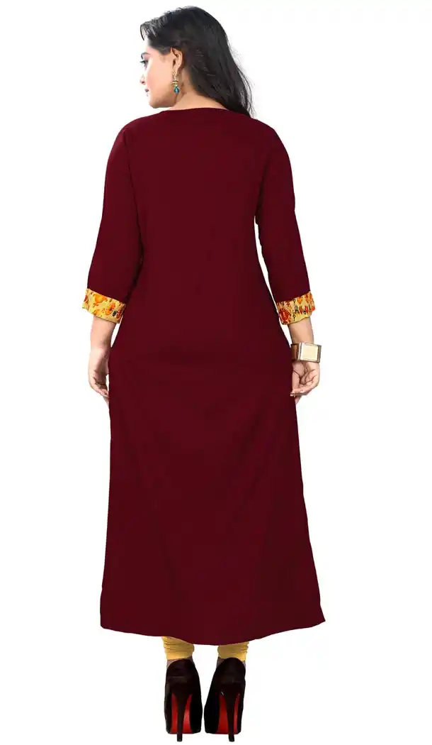 Tranquil Maroon Color Rayon Party Wear Readymade Long Kurti - 394447583