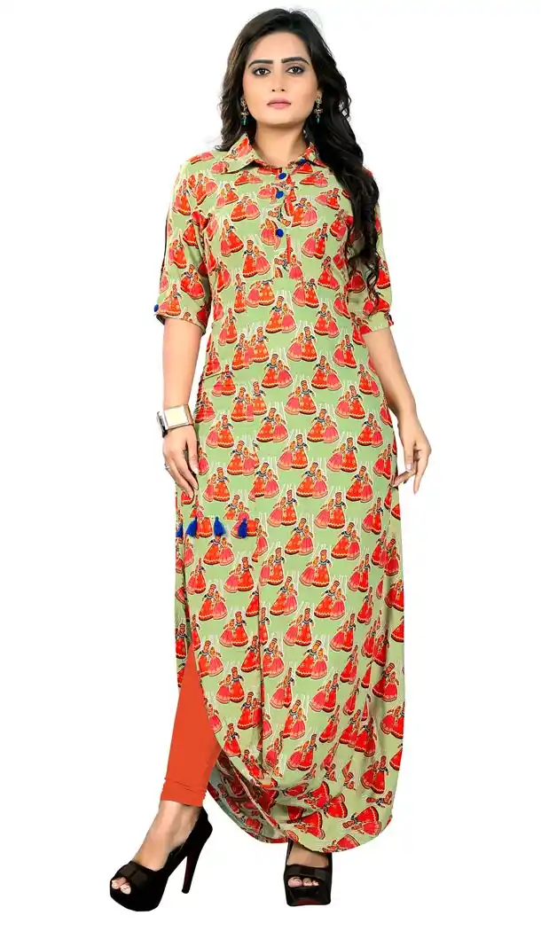 Luscious Multi Color Rayon Party Wear Readymade Long Kurti - 394447584