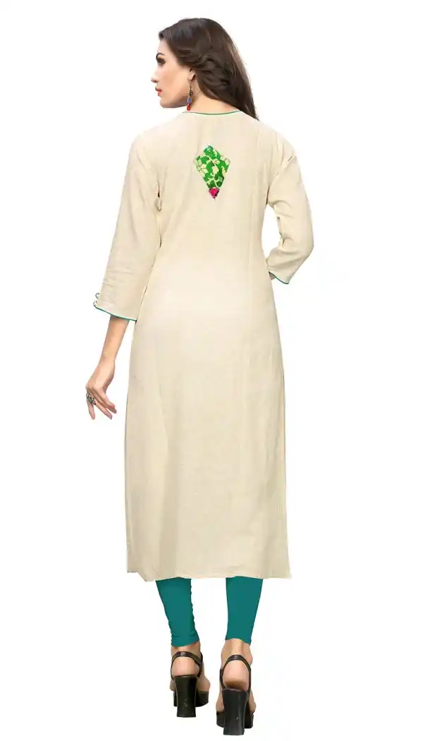 Vivacious Off White Color Cotton Party Wear Readymade Long Kurti - 394447592