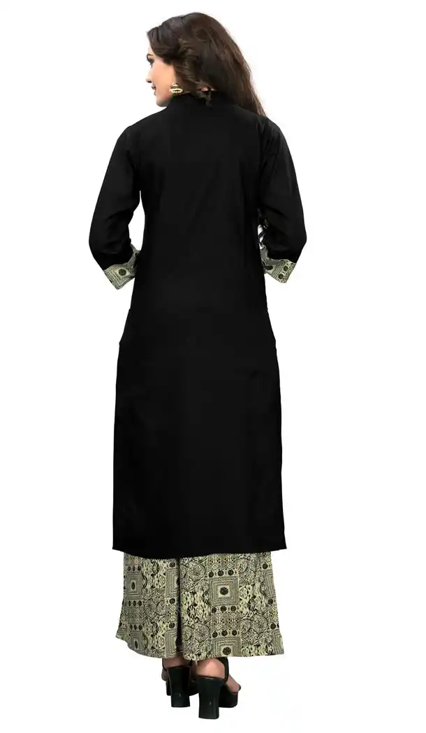 Chic Black Color Rayon Party Wear Readymade Long Kurti - 394447598