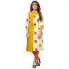 Charming Yellow Color Slab Cotton Party Wear Readymade Long Kurti - 394447599