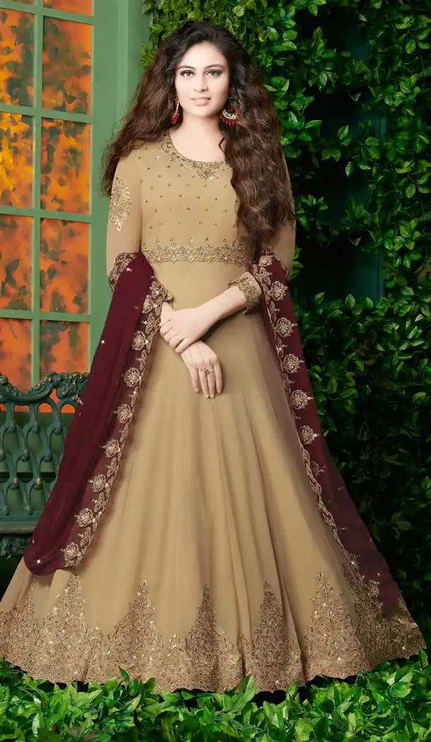 Floor Length Designer Pakistani Abaya Georgette Salwar Kameez in Beige - 59609032