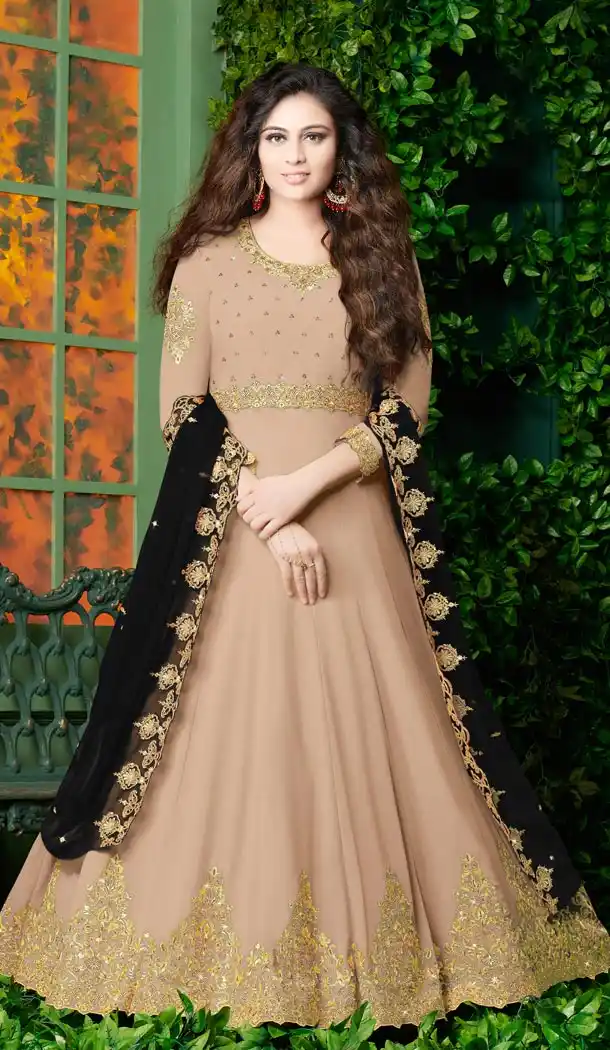 Floor Length Designer Pakistani Abaya Georgette Salwar Kameez in Beige - 59609037