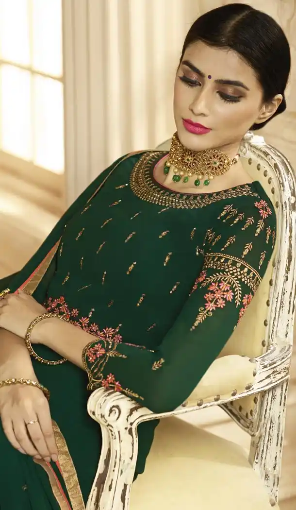Designer Floor Length Dark Green Color Georgette Salwar Kameez - 59448841