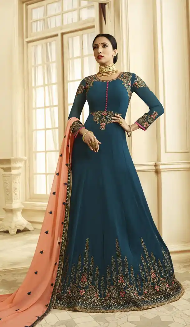 Designer Floor Length Blue Color Georgette Salwar Kameez - 59448843