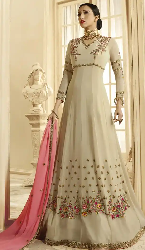 Designer Floor Length Cream Color Georgette Salwar Kameez - 59448844