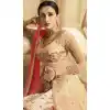 Designer Floor Length Prussian Light Peach Color Georgette Salwar Kameez - 59448847
