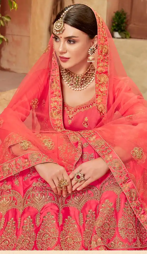 Dark Pink Color Satin Silk Embroidery Traditional Lehengas Choli For Women - 59528951