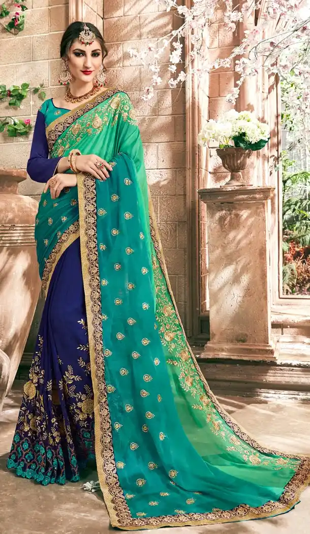 Vivacious Blue Color Georgette Embroidery Party Wear Saree Blouse - 59659080